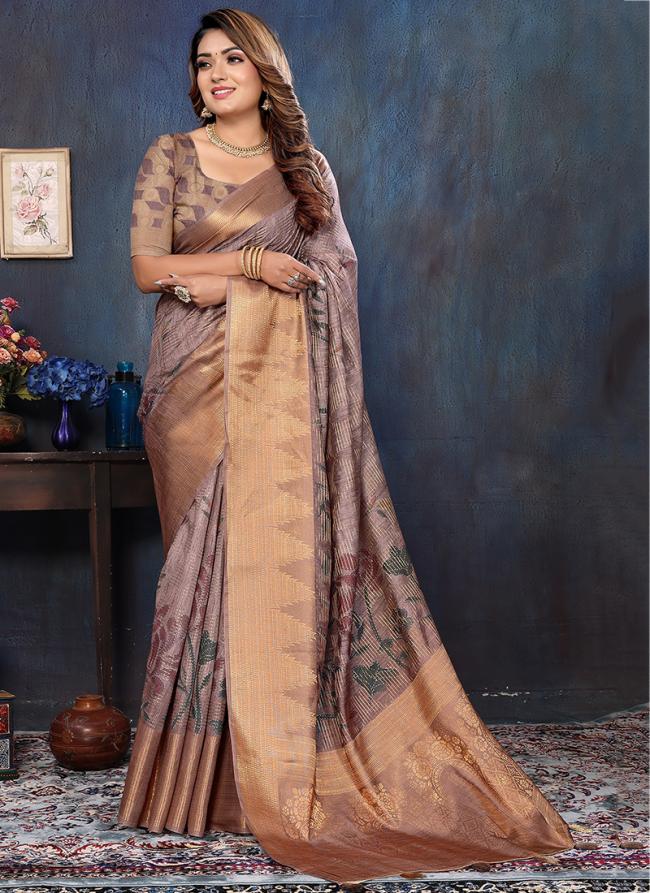 Cotton Lavender Festival Wear Printed Saree